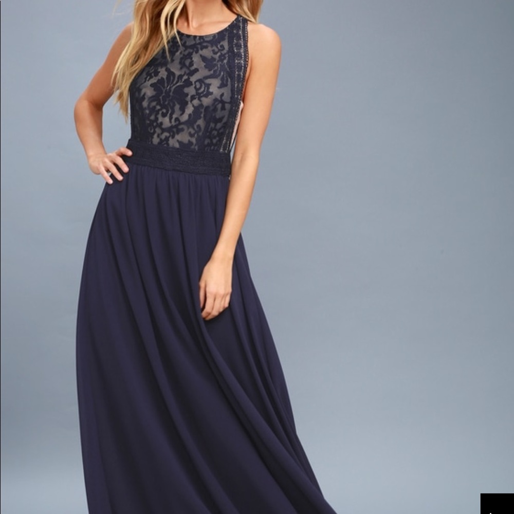 Lulus Forever and Always NAVY Lace Maxi Dress